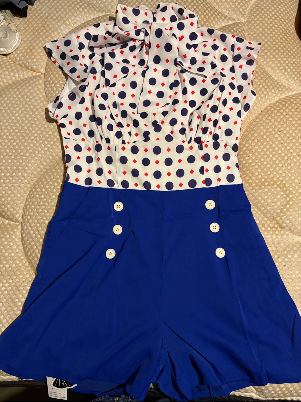 White Polka Dot & Blue Sailor Romper
